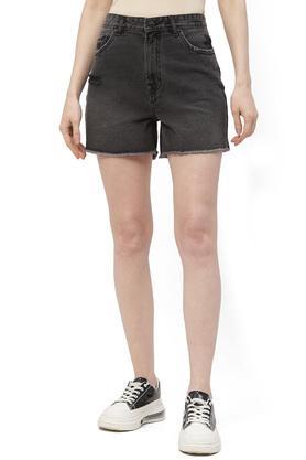 regular fit mini cotton women's casual wear shorts - black
