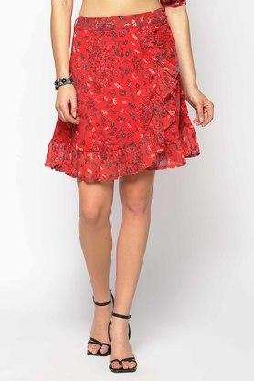 regular fit mini length polyester womens casual skirt - red