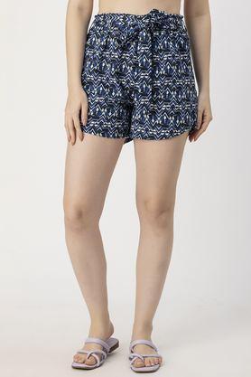regular fit mini polyester women's casual wear shorts - blue