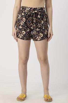 regular fit mini polyester women's casual wear shorts - navy