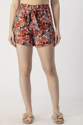 regular fit mini polyester women's casual wear shorts - rust