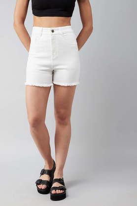 regular fit regular denim women's casual wear shorts - white