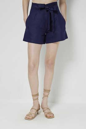regular fit regular linen blend women's casual wear shorts - navy