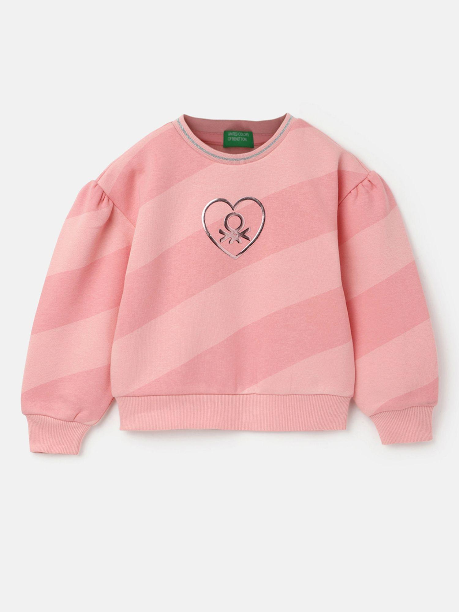 regular fit round neck diagonal stripe with heart sweatshirt