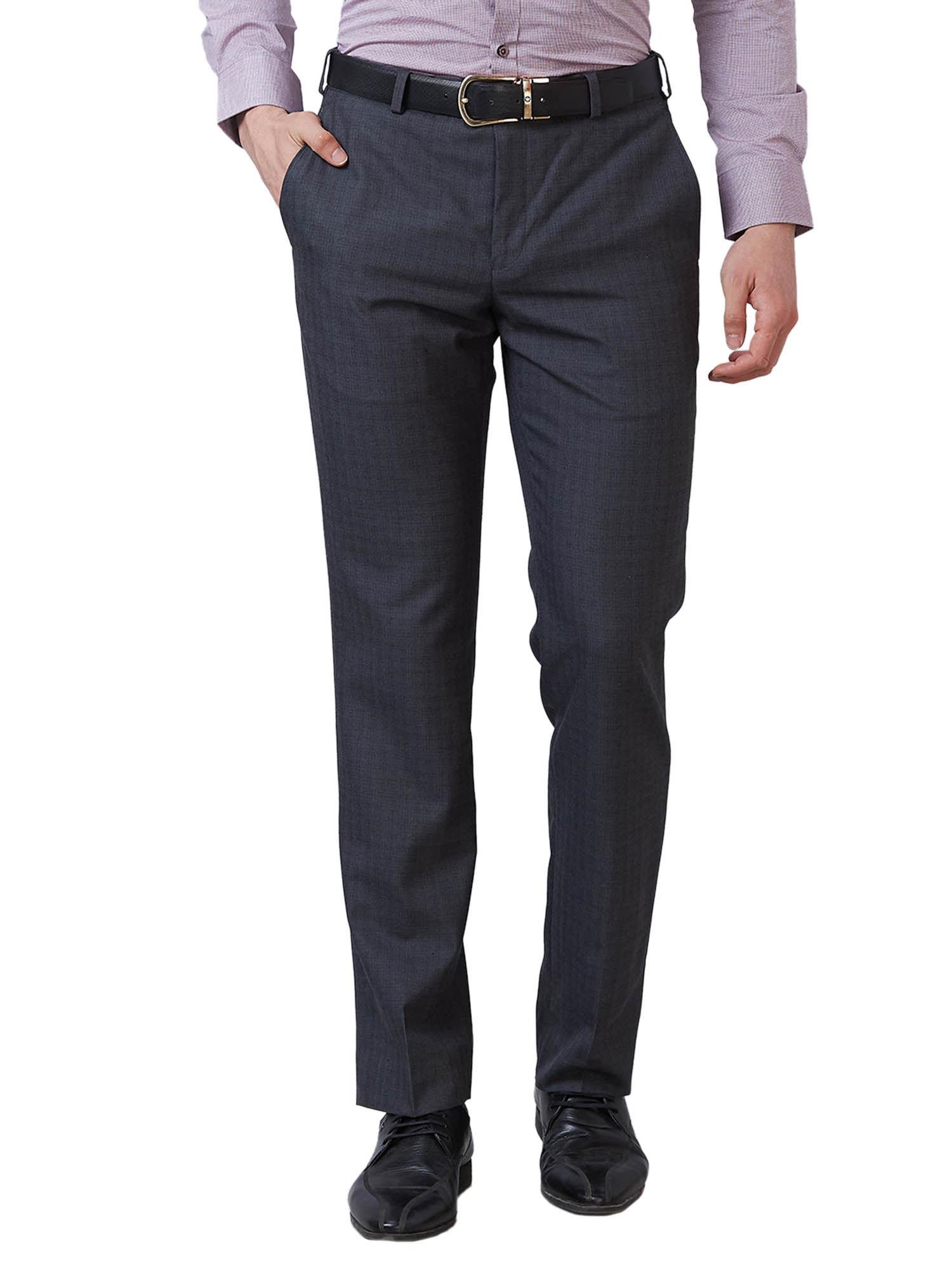 regular fit solid dark grey trouser