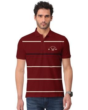 regular fit striped polo t-shirt with short sleeves