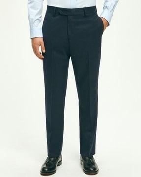 regular fit wool flat-front trousers