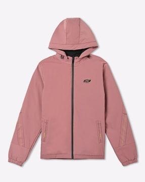 regular fit zip-up hooded jacket