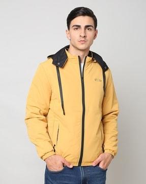 regular fit zip-up jacket with detachable hood