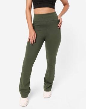 regular groove-in cotton flare pants with 4 pockets