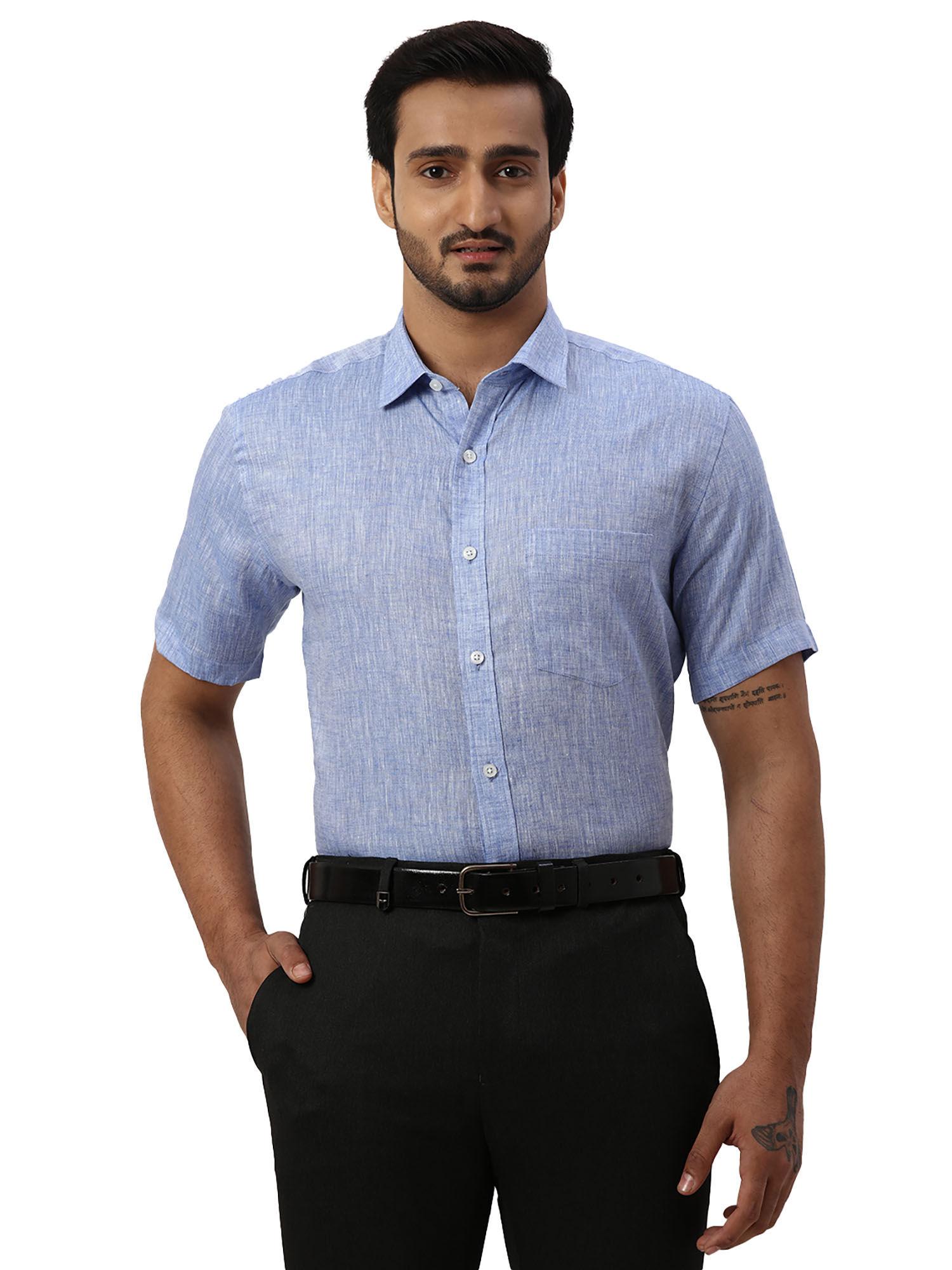 regular solid medium blue formal shirt