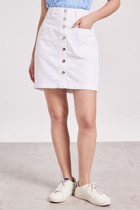 regular above knee denim women's casual wear skirts - white