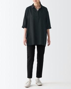 regular collar cotton lyocell tunic with half sleeves