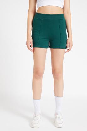 regular cotton blend women's active wear shorts - green