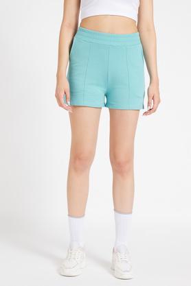 regular cotton blend women's active wear shorts - powder blue
