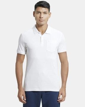 regular fit 3913 super combed cotton rich half sleeve polo t-shirt with chest pocket