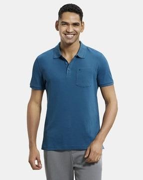 regular fit 3913 super combed cotton rich half sleeve polo t-shirt with chest pocket