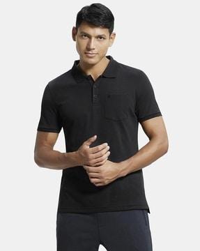 regular fit 3913 super combed cotton rich half sleeve polo t-shirt with chest pocket