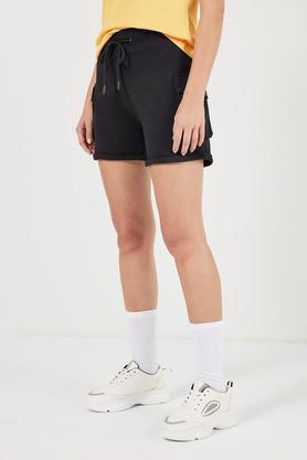 regular fit above knee cotton women's active wear shorts - black