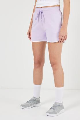 regular fit above knee cotton women's active wear shorts - lilac