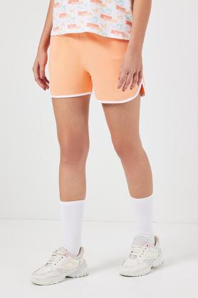 regular fit above knee cotton women's active wear shorts - orange