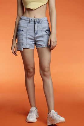 regular fit above knee denim women's casual wear shorts - light blue