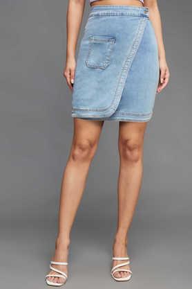 regular fit above knee denim women's casual wear skirt - blue