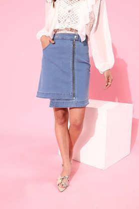 regular fit above knee denim women's casual wear skirt - light blue