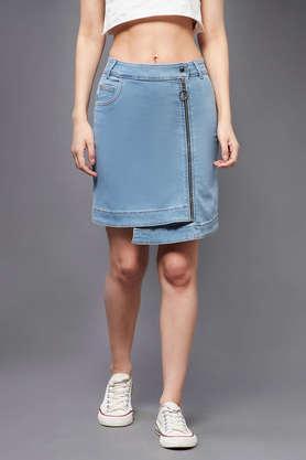 regular fit above knee denim women's casual wear skirts - light blue