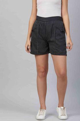 regular fit above knee polyester women's casual shorts - black