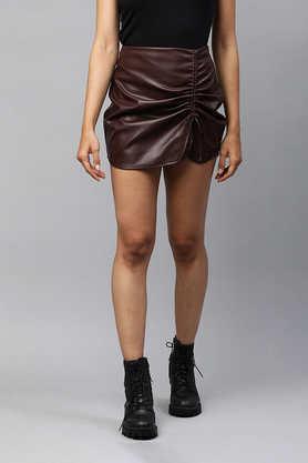 regular fit above knee polyester women's casual wear skirt - brown