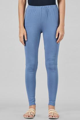 regular fit ankle length cotton lycra womens leggings - indigo