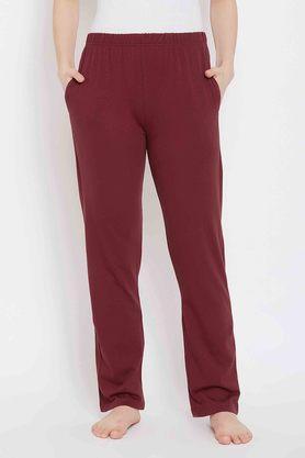 regular fit ankle length cotton women's night wear pyjama - maroon