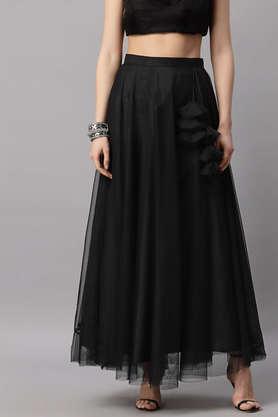 regular fit ankle length polyester women's festive wear skirt - black