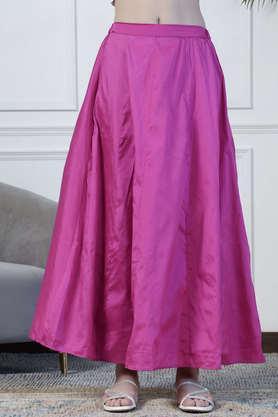 regular fit ankle length polyester women's festive wear skirt - magenta