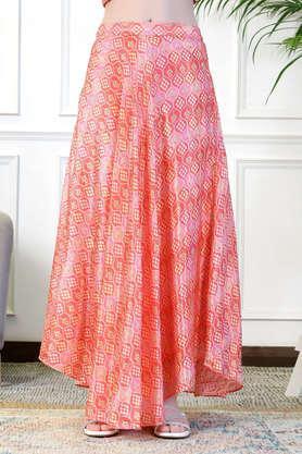 regular fit ankle length polyester women's festive wear skirt - peach