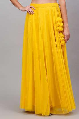 regular fit ankle length polyester women's festive wear skirt - yellow