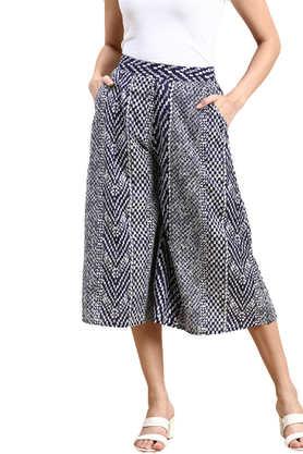 regular fit ankle length rayon women's casual wear culotte - navy
