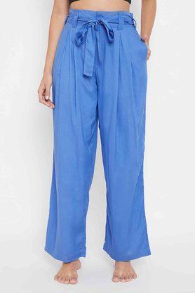 regular fit ankle length rayon women's night wear pyjama - blue
