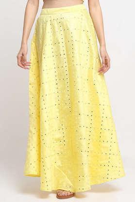 regular fit ankle length silk women's festive wear skirt - yellow