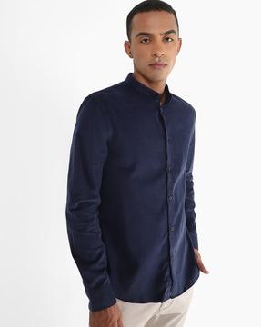 regular fit band-collared shirt