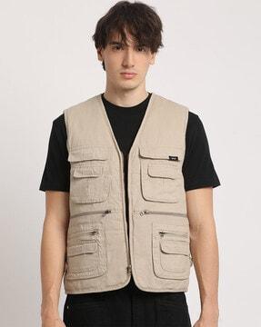 regular fit biker jacket with flap pockets