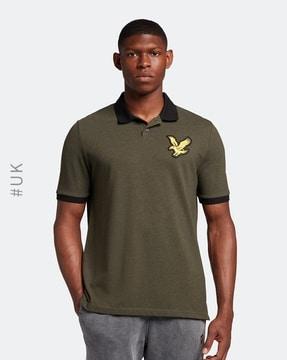 regular fit block marl polo t-shirt with logo applique
