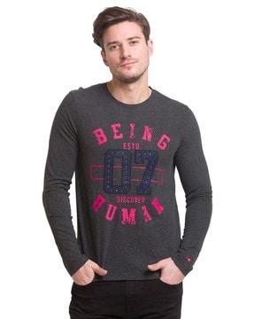 regular fit brand print crew-neck cotton t-shirt