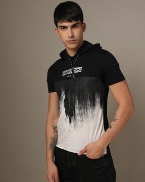 regular fit brand print hooded t-shirt