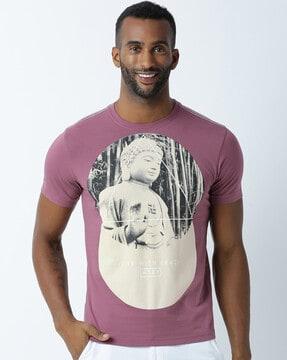 regular fit buddha print crew-neck t-shirt