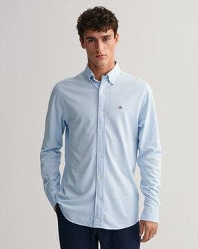 regular fit button-down collar cotton shirt