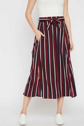 regular fit calf length crepe women's casual skirt - maroon