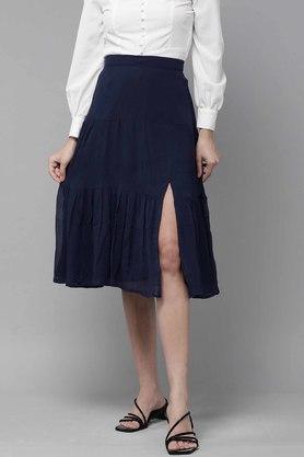 regular fit calf length georgette womens casual wear skirt - navy