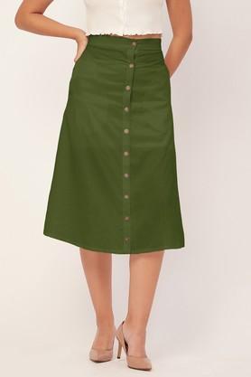 regular fit calf length rayon women's casual wear skirt - green